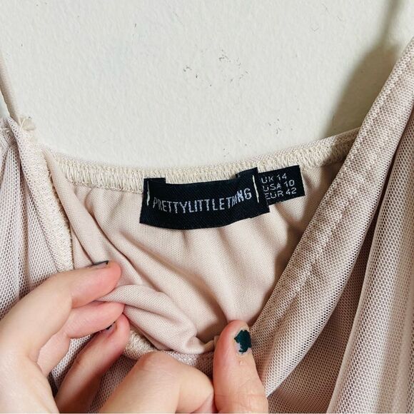 PRETTYLITTLETHING Nude Strappy Mesh Ruched Midaxi Dress Size 10 - Picture 7 of 8